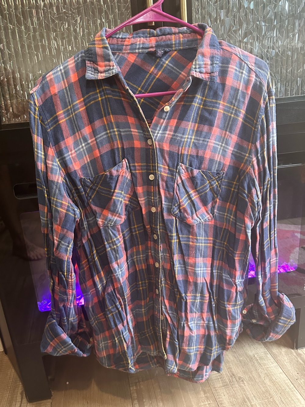 Aeropostale Navy & Coral Plaid Button-Down Shirt